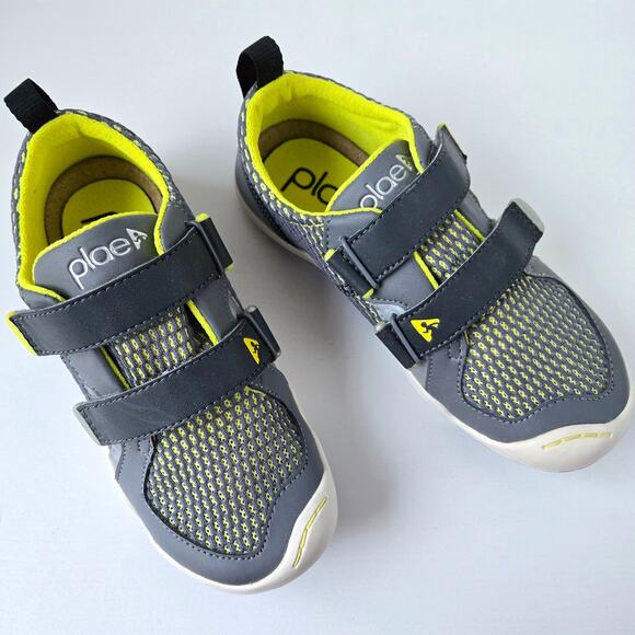 Plae NEW Kids TY Eco Poly Sneaker Shoes Gray Yellow Size US 1 EU 32 Unisex - Picture 4 of 14